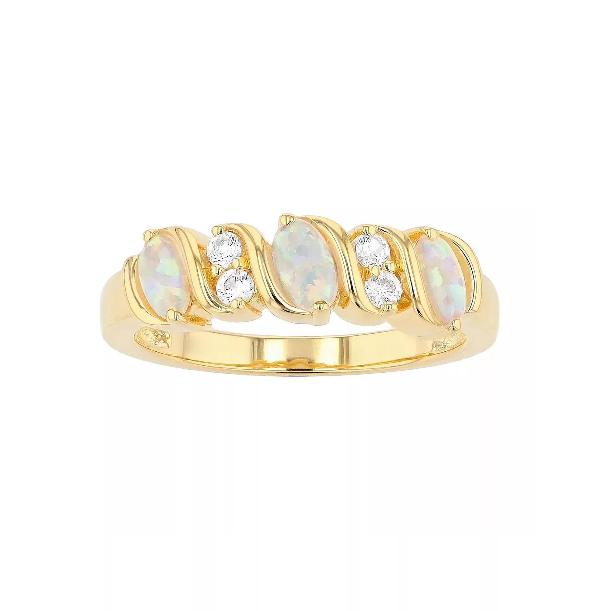 Gemminded 18k Gold over Sterling Silver Lab Created Opal Band Ring with Lab Created White Sapphire Accent, Women's, Size: 7, Gold Tone Product Image