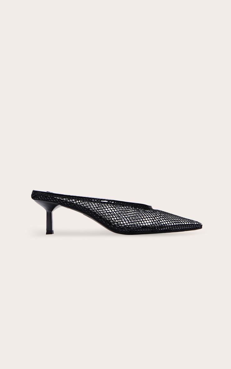 Black Mesh Point Toe Low Heel Court Mules Product Image