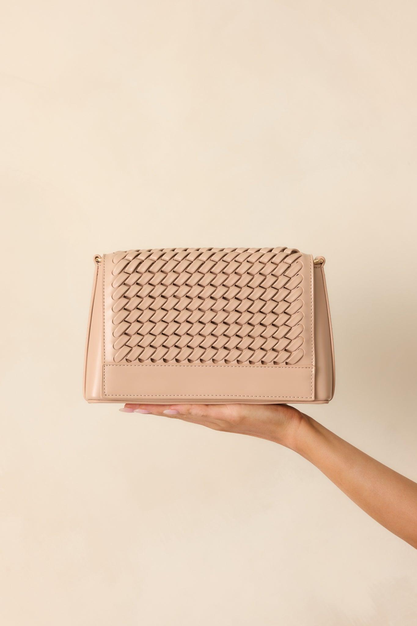 A Little Off Track Beige Woven Faux Leather Handbag Product Image