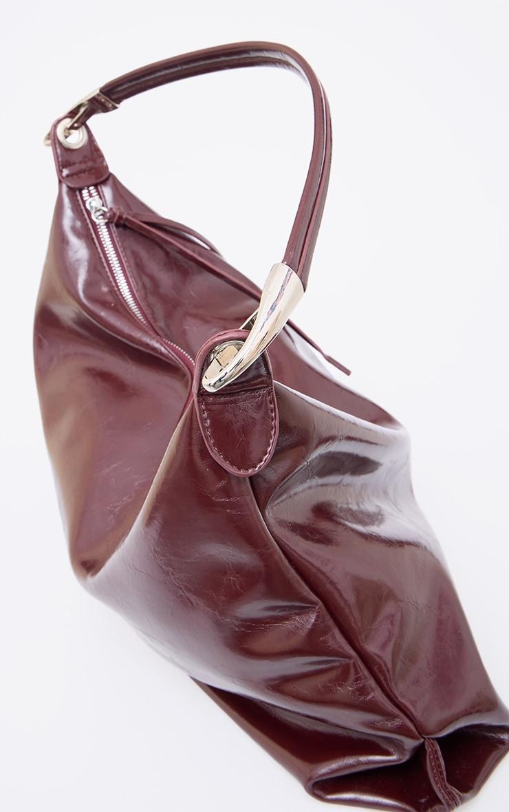 Burgundy Crinkle Patent PU Oversized Slouchy Tote Bag Product Image