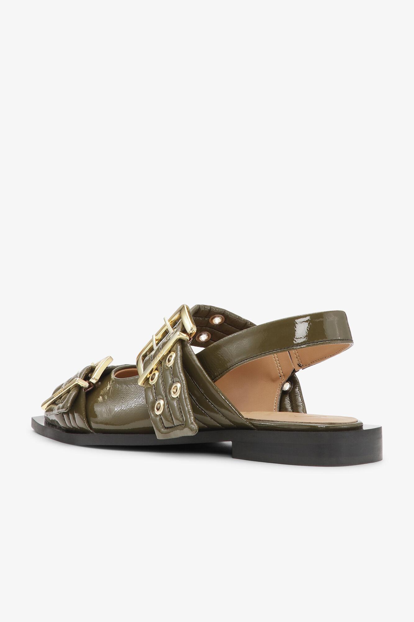 Olive Green Feminine Buckle Ballerinas Product Image