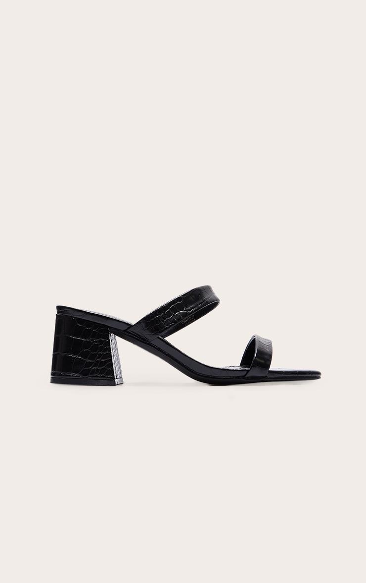 Black Croc Pu Wide Fit Square Toe Block Heeled Mules Product Image