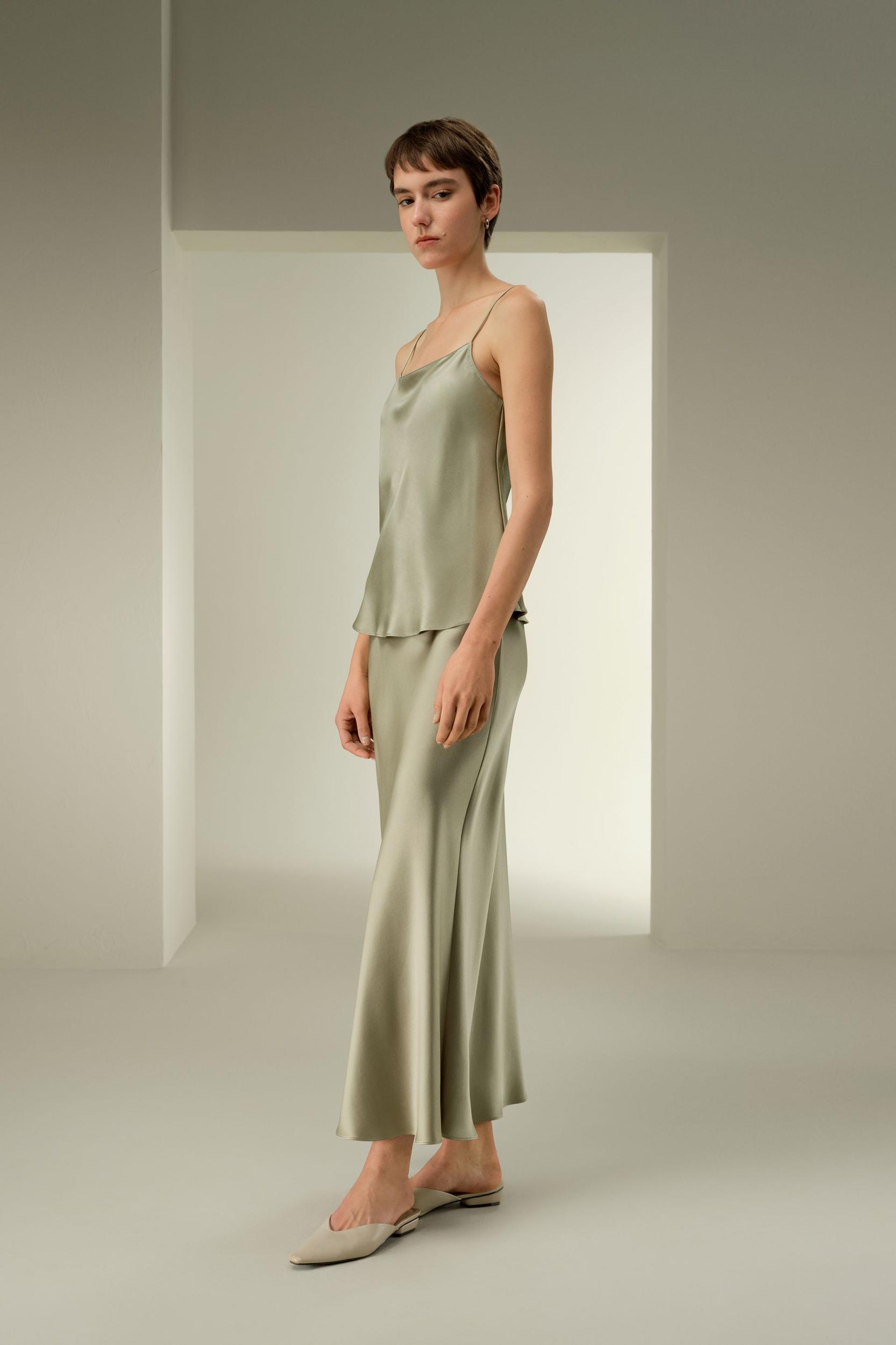 Double-Faced Silk Charmeuse Maxi Skirt Product Image