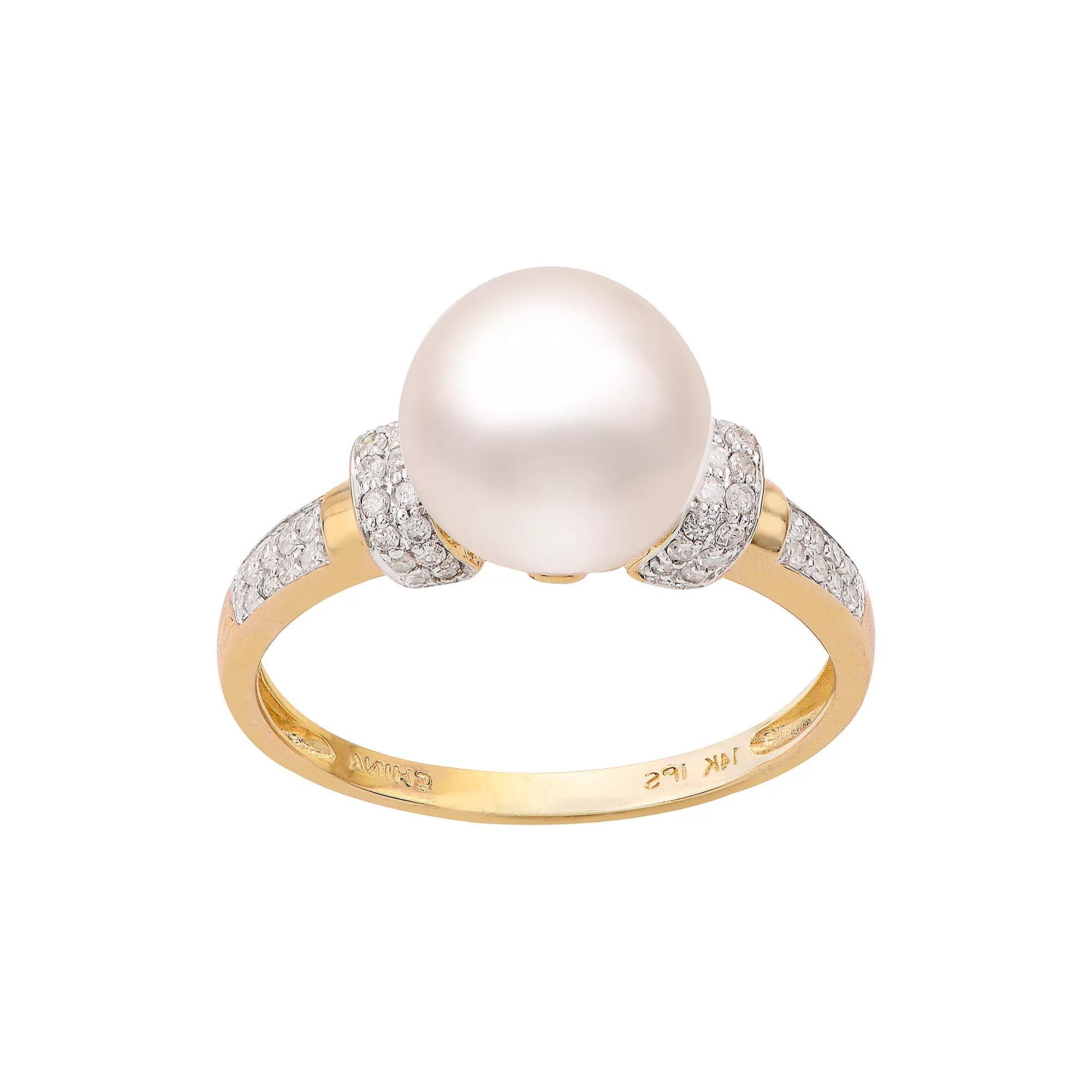 PearLustre by Imperial 14k Gold Freshwater Cultured Pearl & 1/5 Carat T.W. Diamond Ring, Womens Product Image