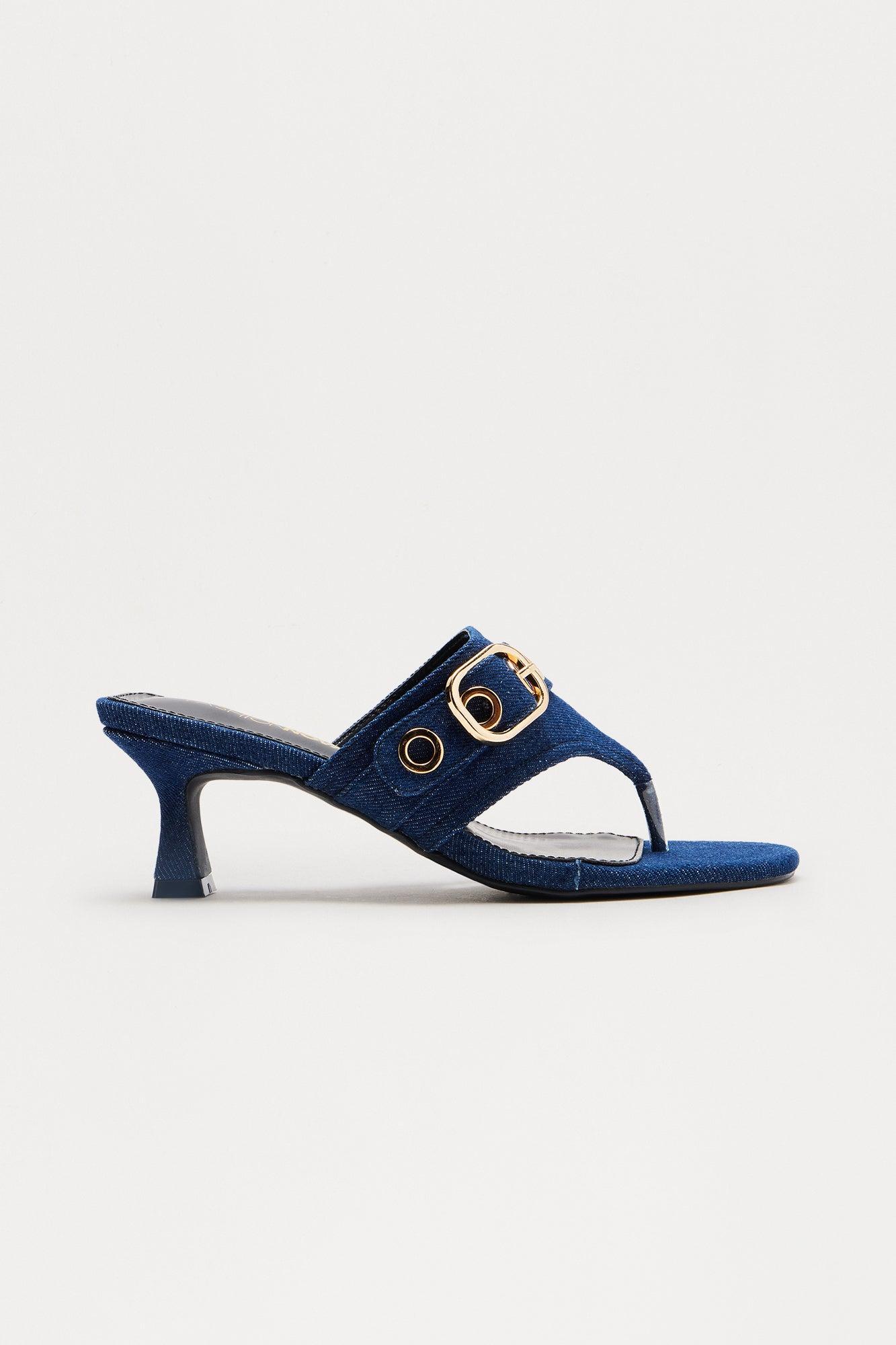 Jeanie Buckle Kitten Heels - Dark Denim Product Image