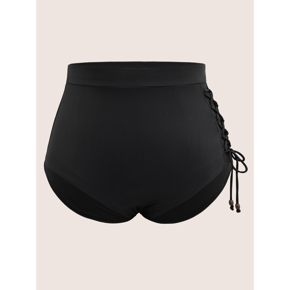 Plus Size Plain Lace Up Side High Rise Swim Bottom Women's Swimwear Black Beach Non High stretch Skinny High Rise Curve Swim Bottoms BloomChic 18-20/2X Product Image