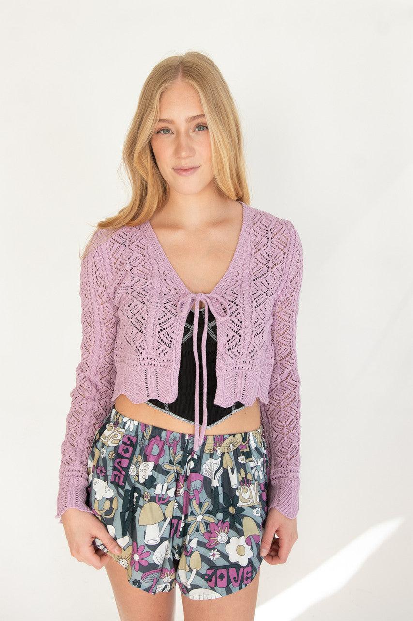 Chenille Pointelle Tie Front Cardigan Product Image
