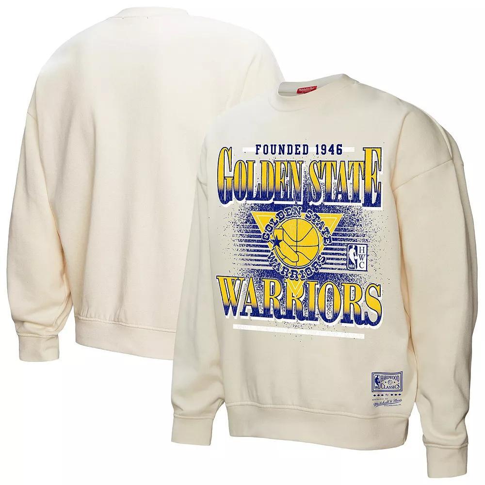 Women's Mitchell & Ness Cream Golden State Warriors Oversprayed Pullover Sweatshirt, Size: Large, Beige Product Image