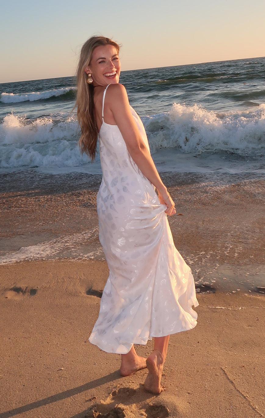 Uptown Slip Dress ~ White Shell Satin Product Image