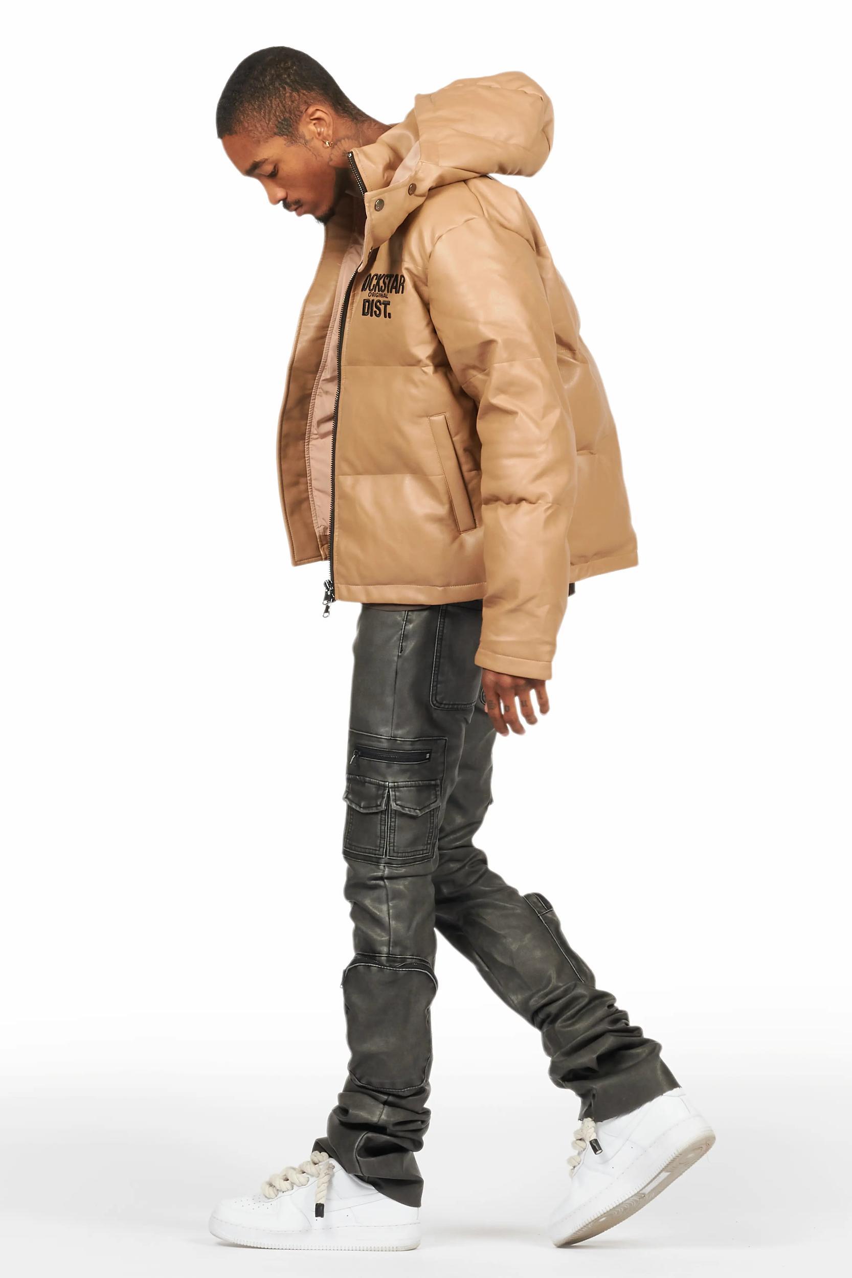Sutton Distressed Black PU Super Stacked Flare Jean Male Product Image