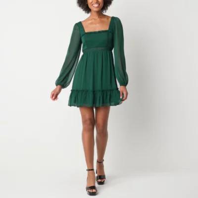 City Triangle Womens Long Sleeve Fit + Flare Dress Juniors Product Image
