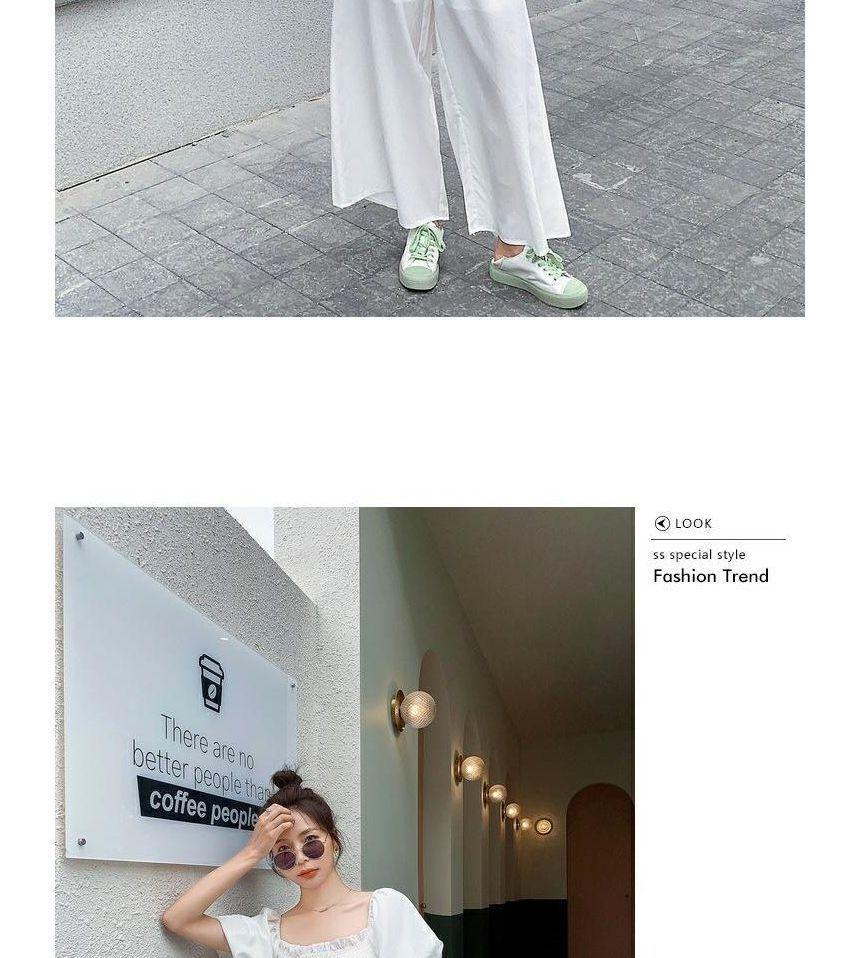 Puff-Sleeve Square-Neck Plain Ruffled Wide Leg Jumpsuit Product Image