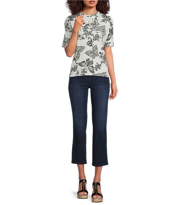 JOHNNY WAS The Janie Favorite Sydnee Butterfly Print Crew Neck Elbow Sleeve Knit Tee Product Image