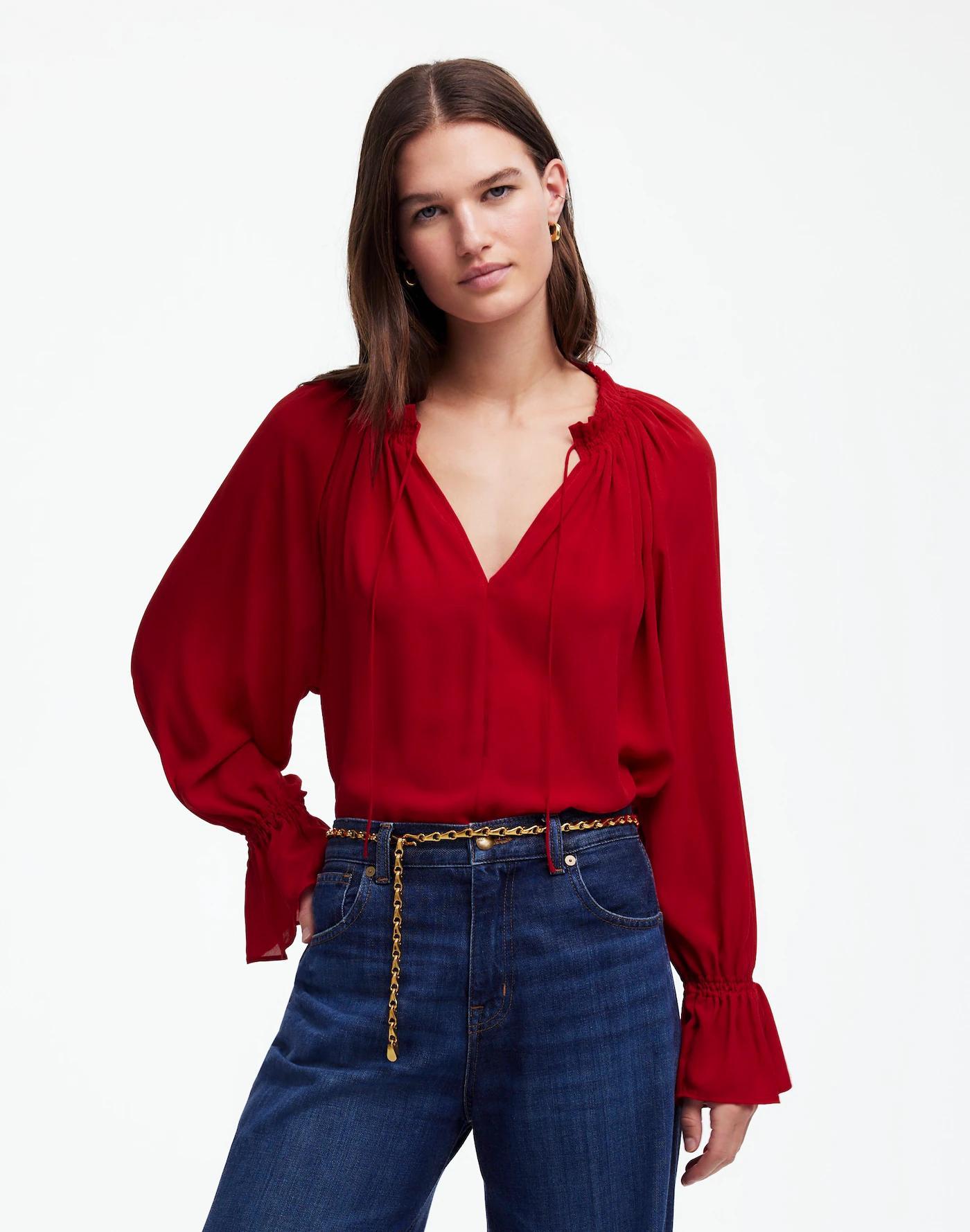 Long-Sleeve Tie-Neck Top Product Image