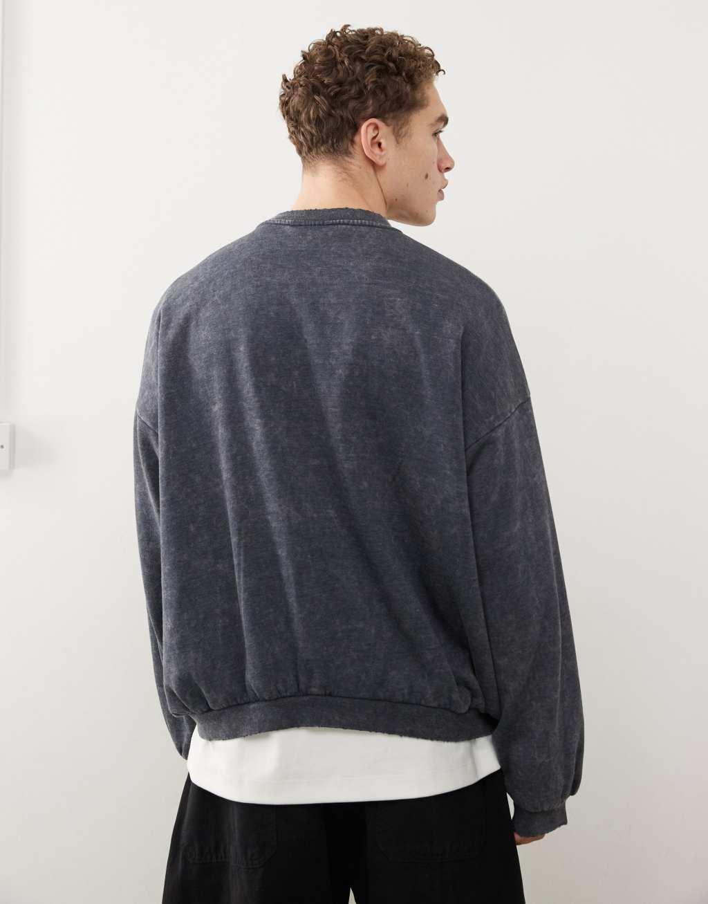 Weekday Leon oversized sweatshirt in black acid wash Product Image