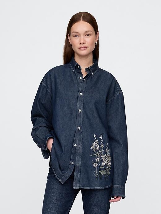 Embroidered Denim Big Shirt Product Image