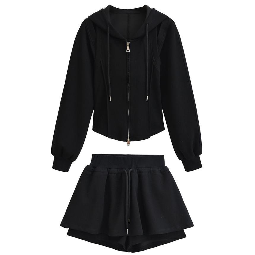Plain Cutout Cropped Zip Up Hoodie Product Image