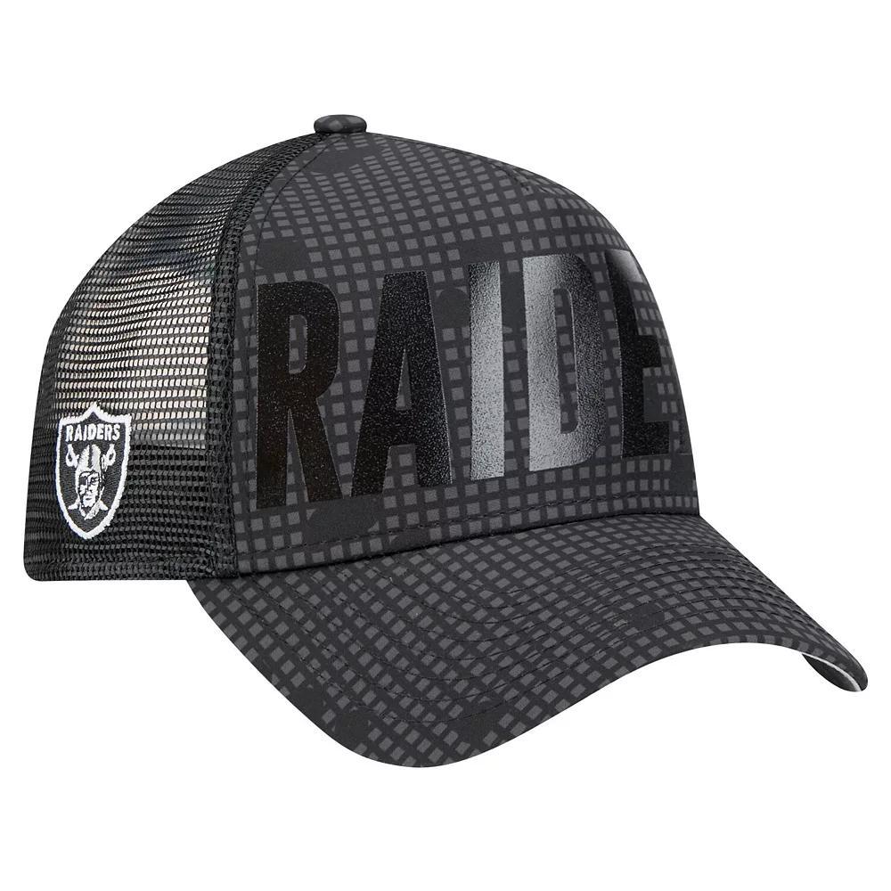 Men's New Era Black Las Vegas Raiders  Midnight Ink Tonal Text A-Frame Trucker 9FORTY Adjustable Hat, Lvr Black Product Image