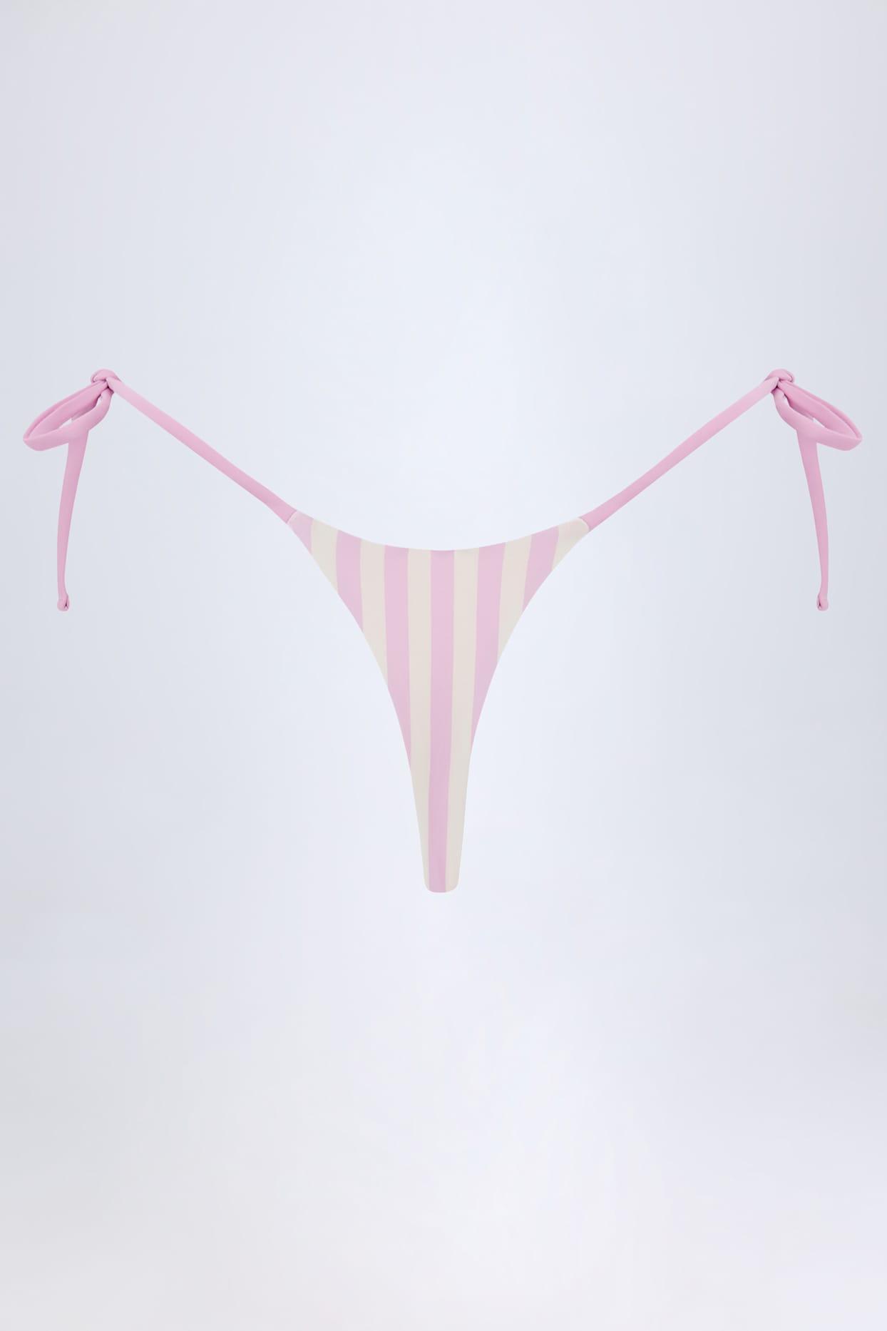Side-Tie Thong Bikini Bottoms in Mauve Stripe Product Image