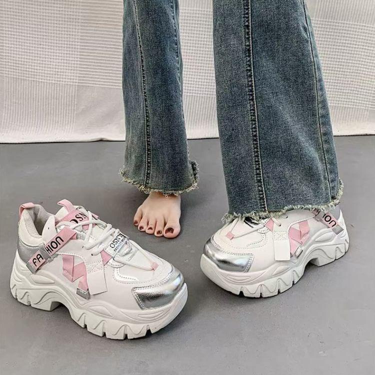 Lettering Two-Tone Platform Sneakers Product Image