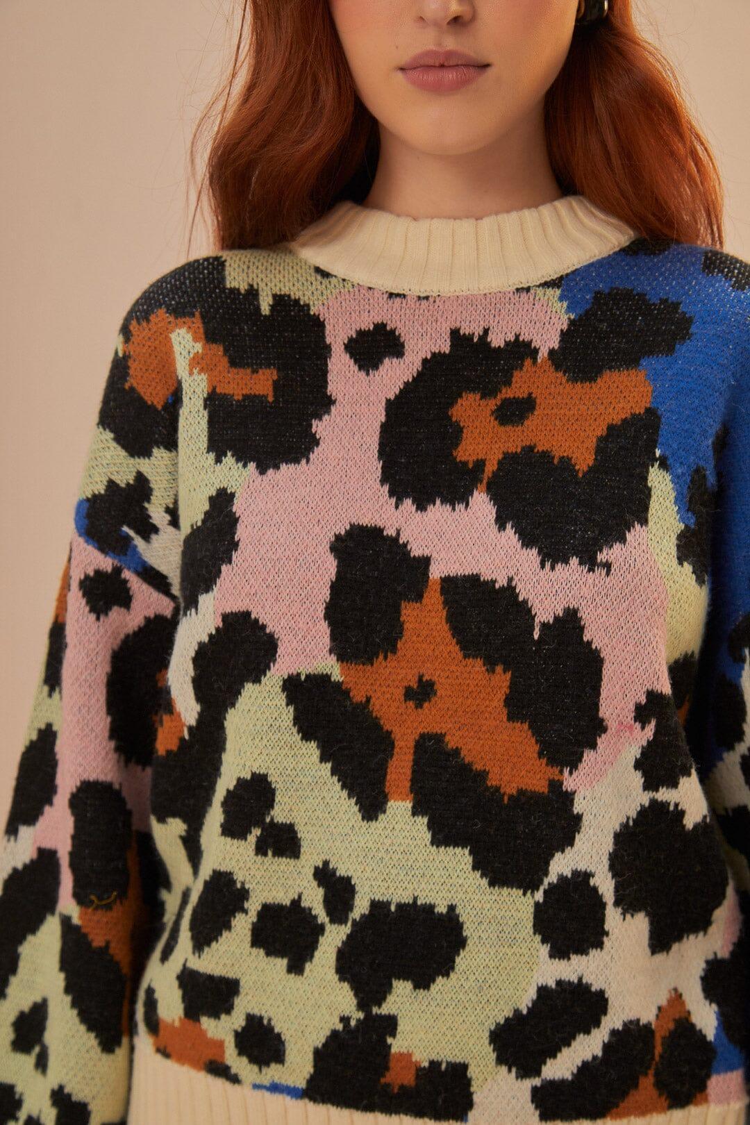Colorful Leopard Knit Sweater, COLORFUL LEOPARDS / XXS Product Image