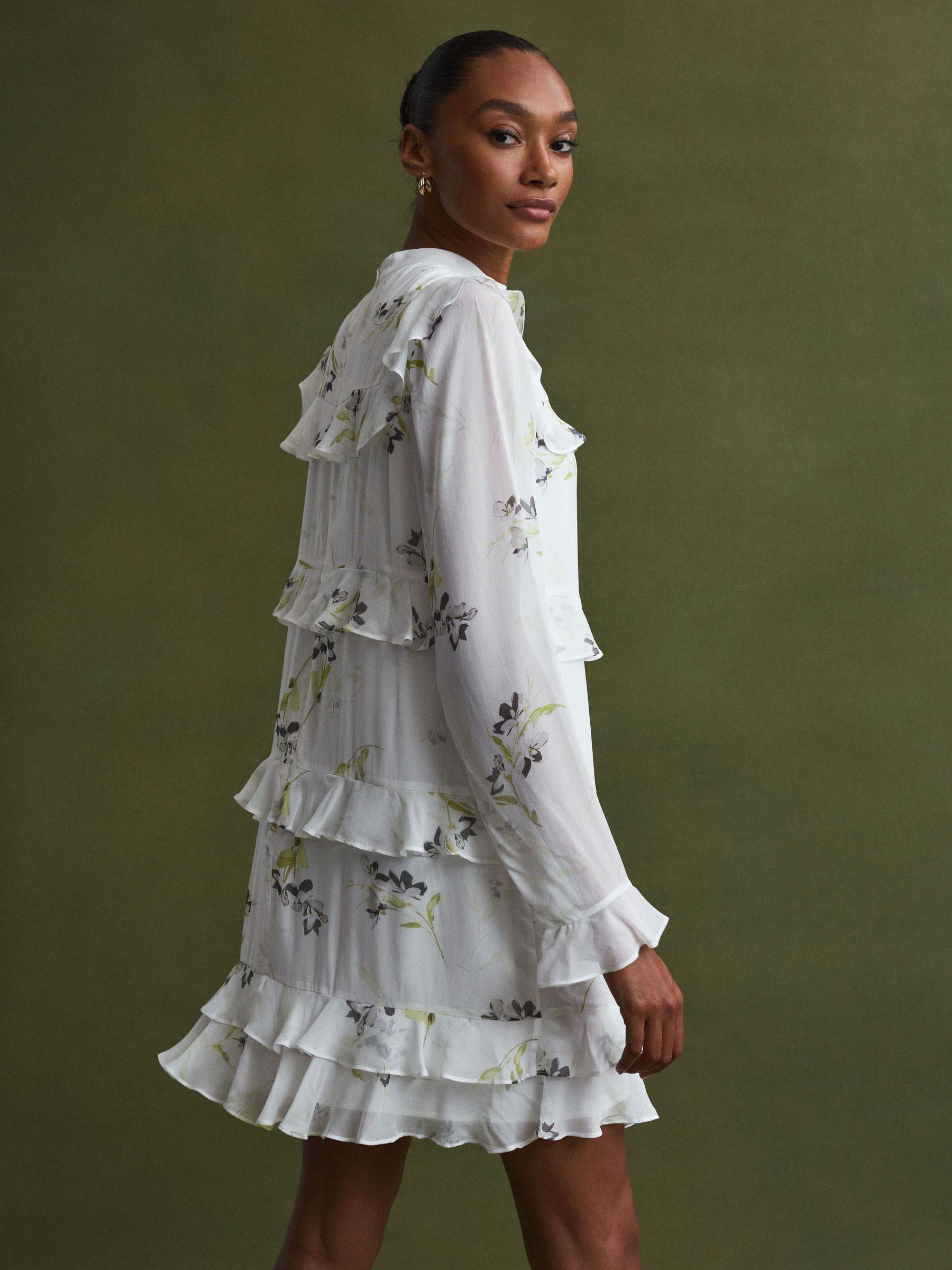 Florere Floral Tiered Mini Dress in Ivory Product Image