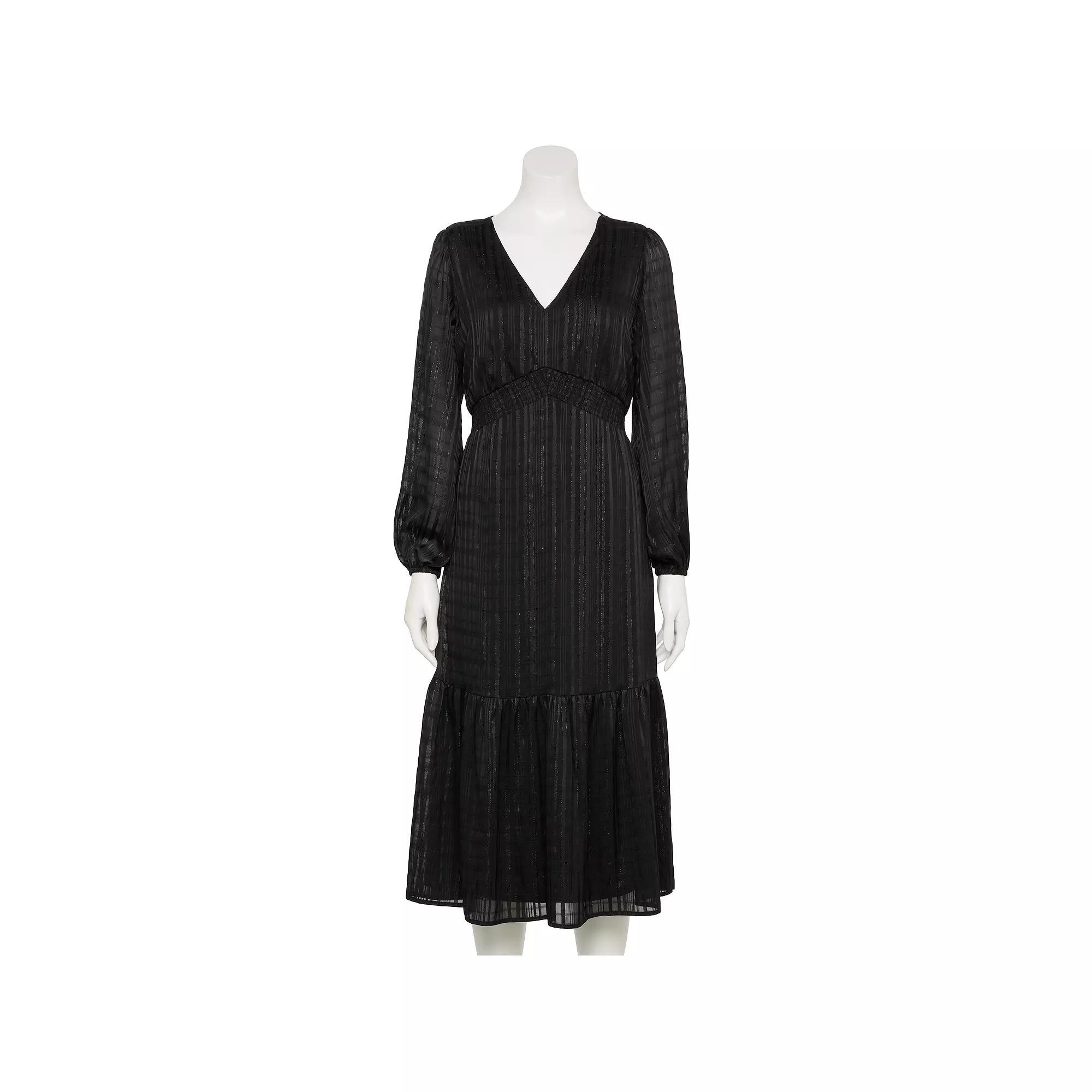 Women's Nine West Adaptive V-Neck Midi Dress, Size: Small, Mineral Black Product Image