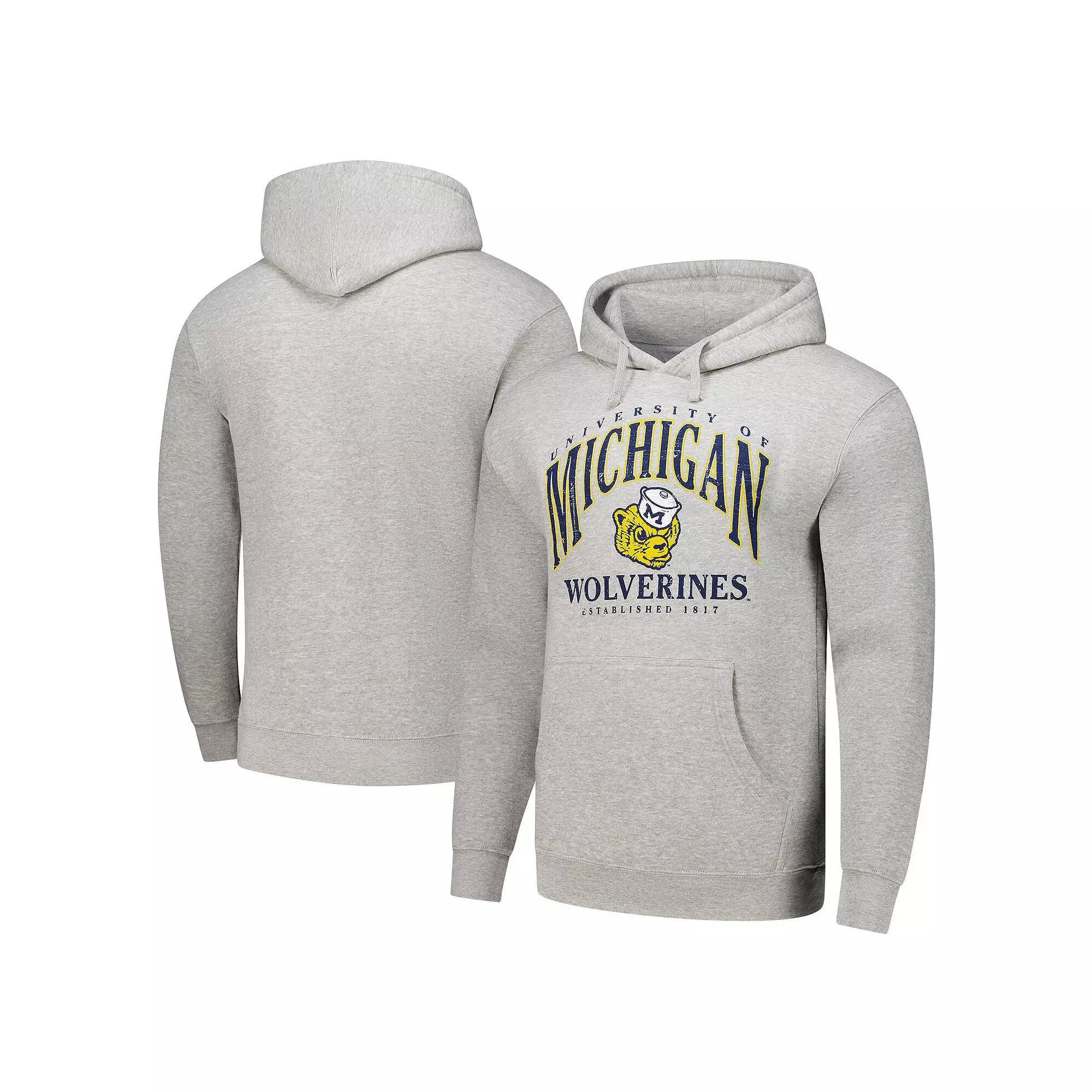 Men's Heather Gray Michigan Wolverines Tall Arch Essential Pullover Hoodie, Size: Large, Grey Product Image