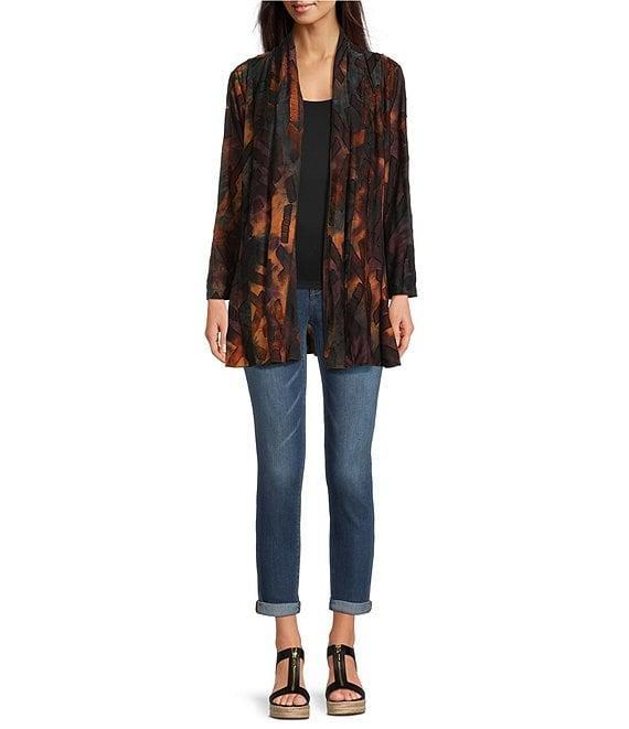 Calessa Petite Size Tie-Dye Burnout Open Front Cardigan Product Image