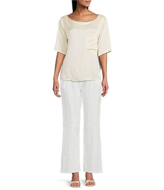 M Made in Italy Satin Boat Neck Short Sleeve Top Product Image