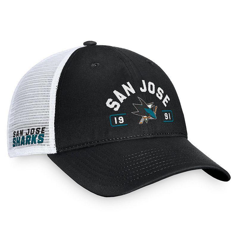 Mens Fanatics Black/White San Jose Sharks Free Kick Trucker Adjustable Hat Product Image