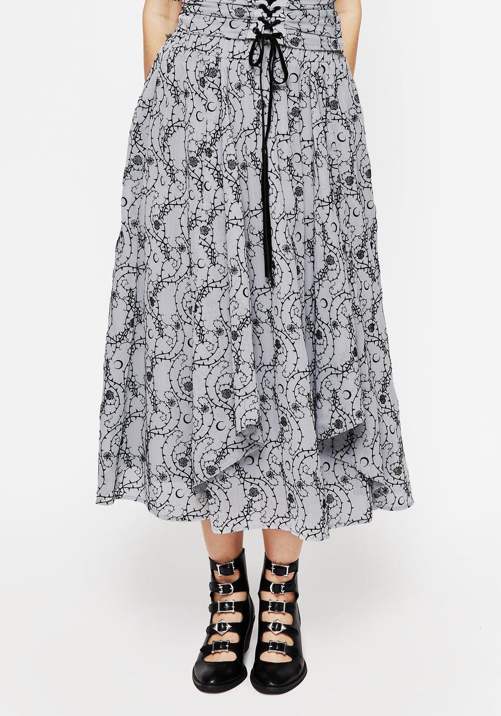 Rosethorn Flocked Velour Chiffon Ruffle Midi Skirt - Blue Product Image