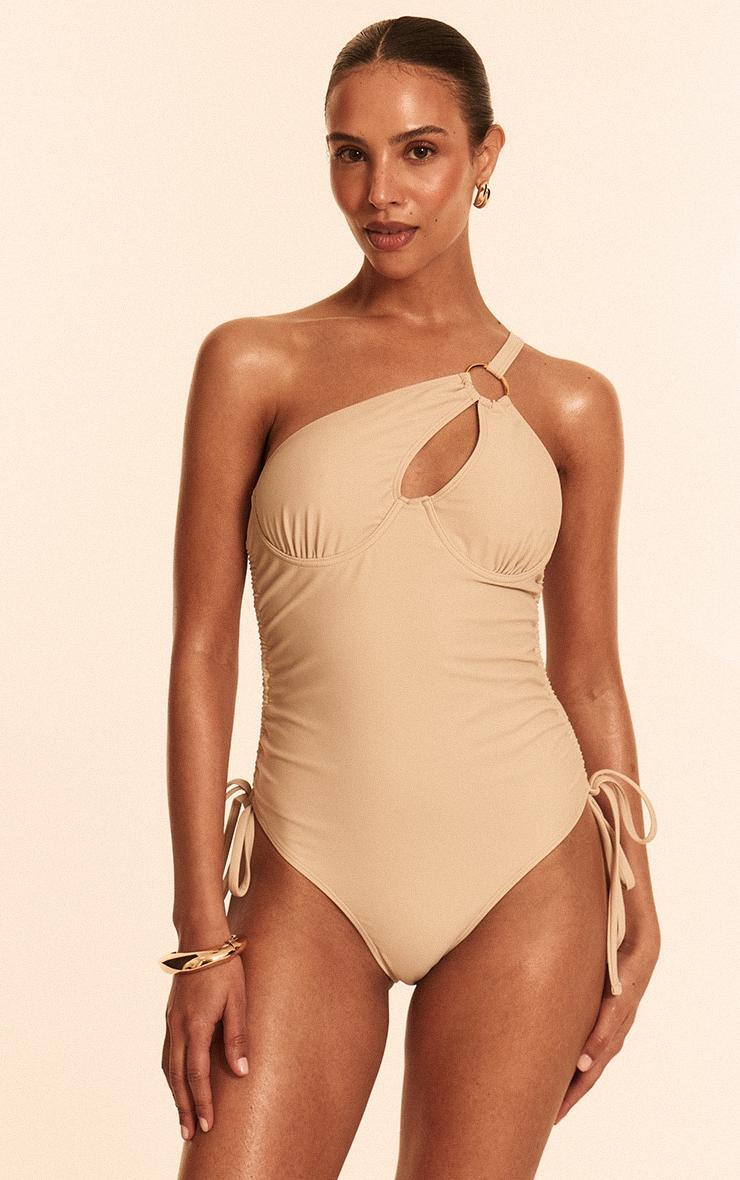Petite Sand One Shoulder Underwired Swimsuit Product Image