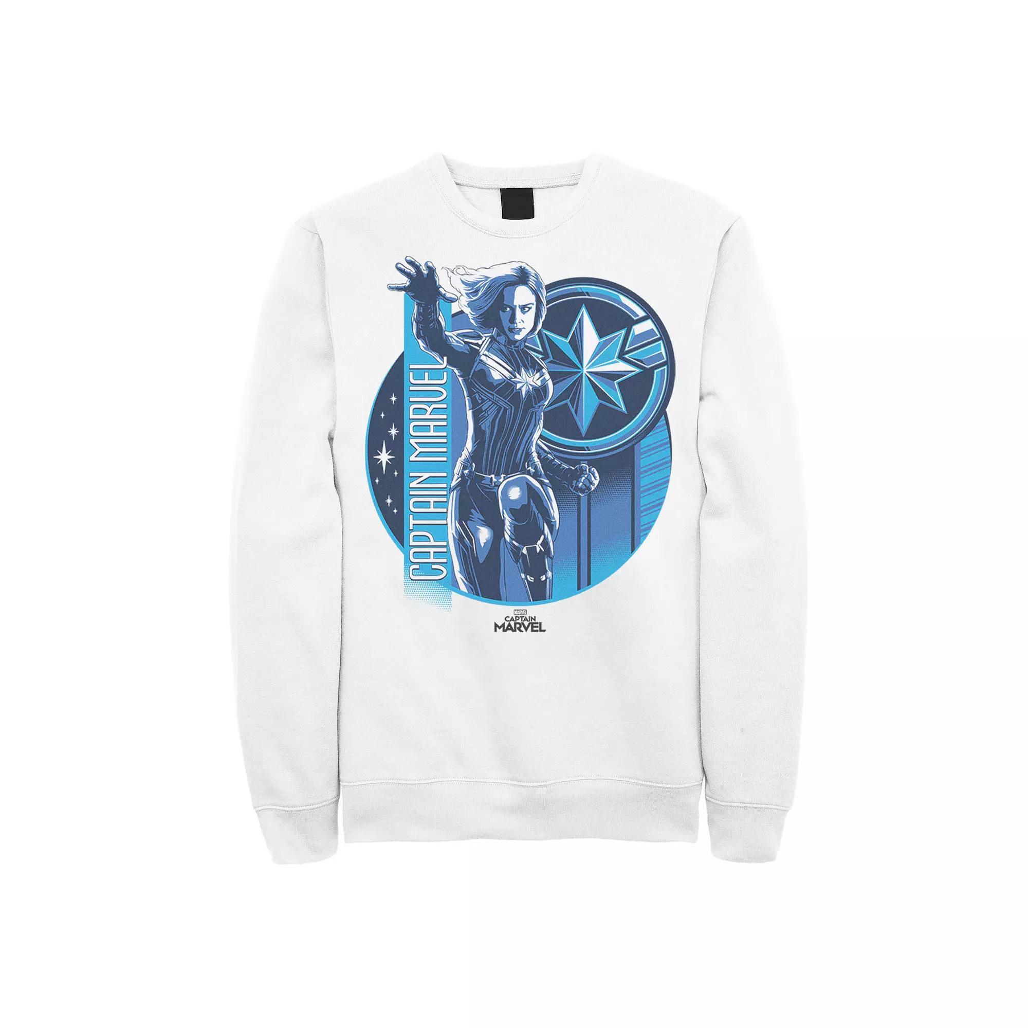 Men's Marvel Marvel Captain Marvel Reflective Blue Circle Logo Graphic Fleece Pullover, Size: XXL, White Product Image