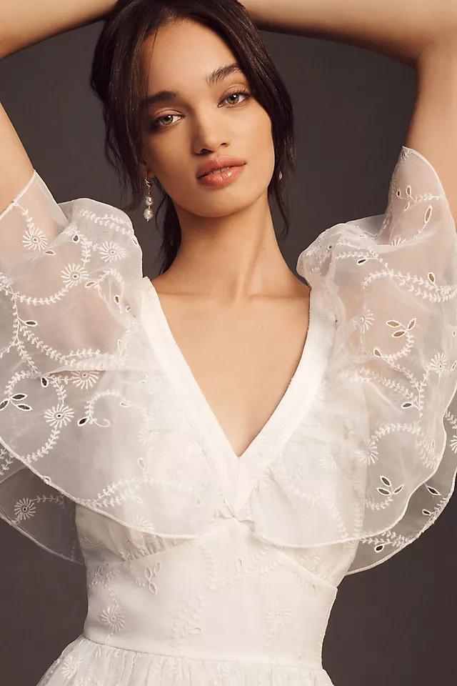 BHLDN Ambre Flutter-Sleeve V-Neck Sheer Midi Dress Product Image