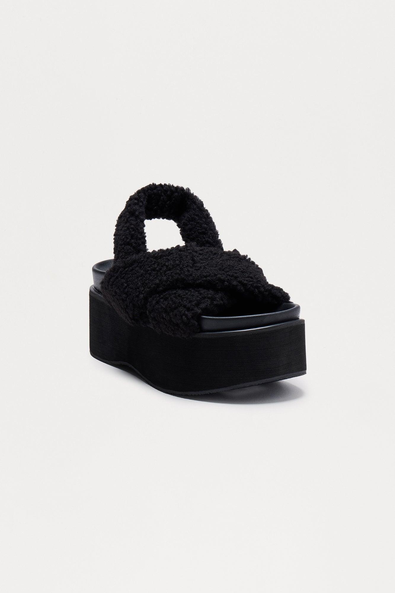 Winika Sherpa Slingback Wedges - Black Female Product Image