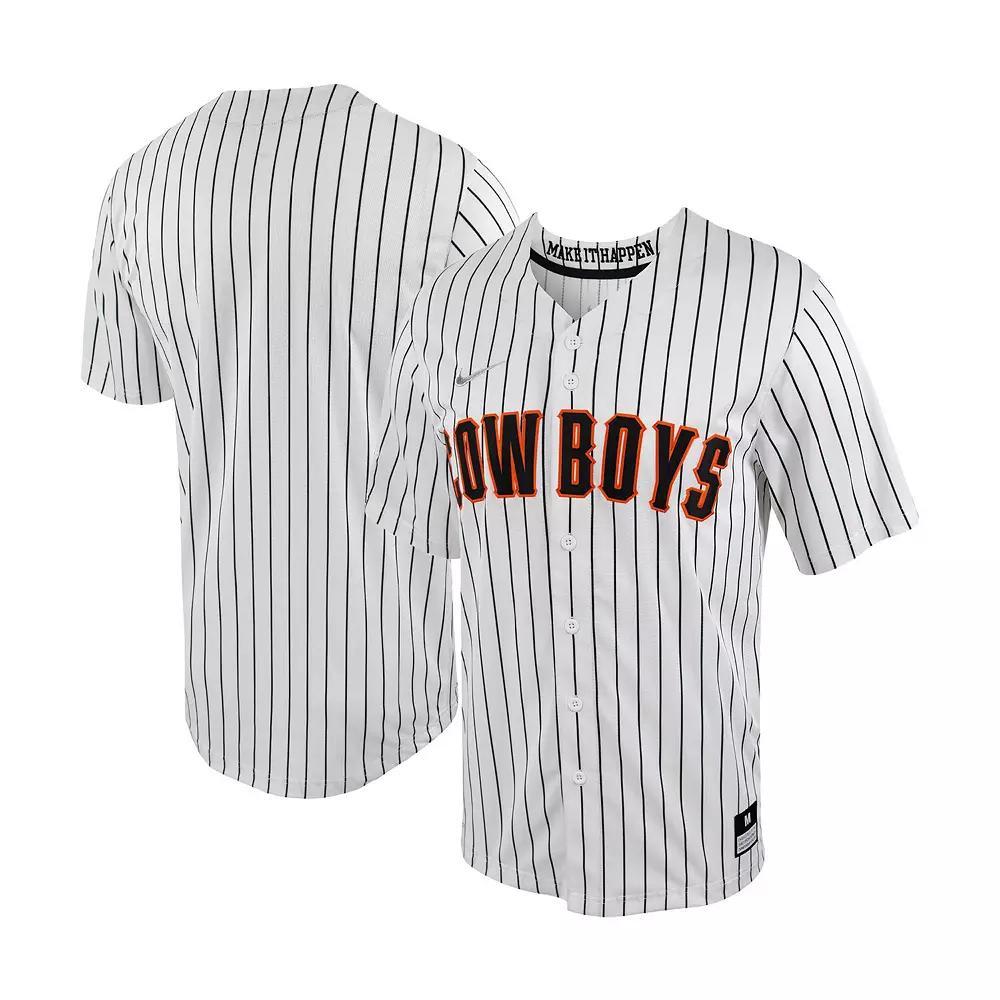 Men's Nike White/Black Oklahoma State Cowboys Pinstripe Replica Full-Button Baseball Jersey, Size: 3XL Product Image