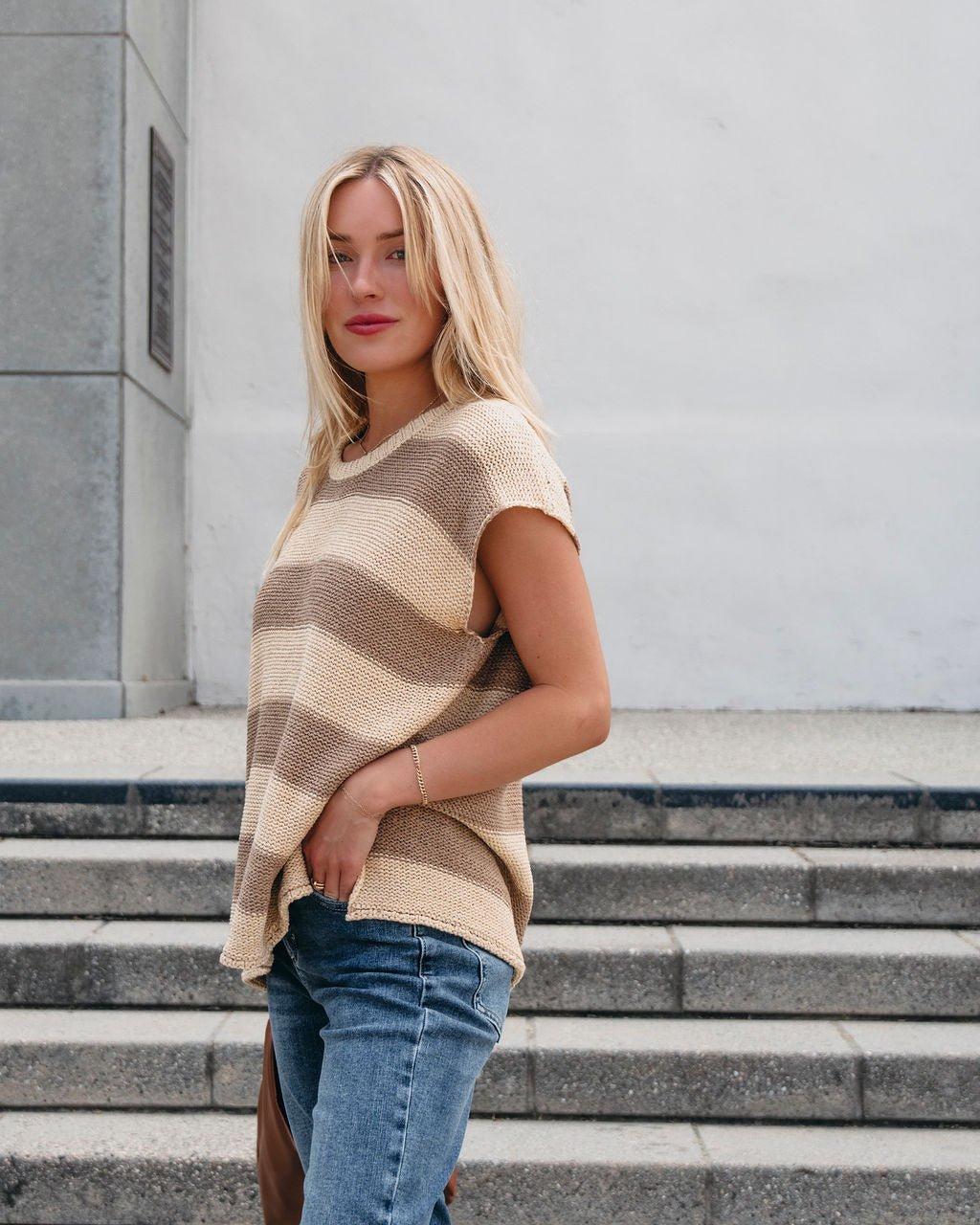 Tan and Mocha Striped Pullover Sweater - FINAL SALE Product Image