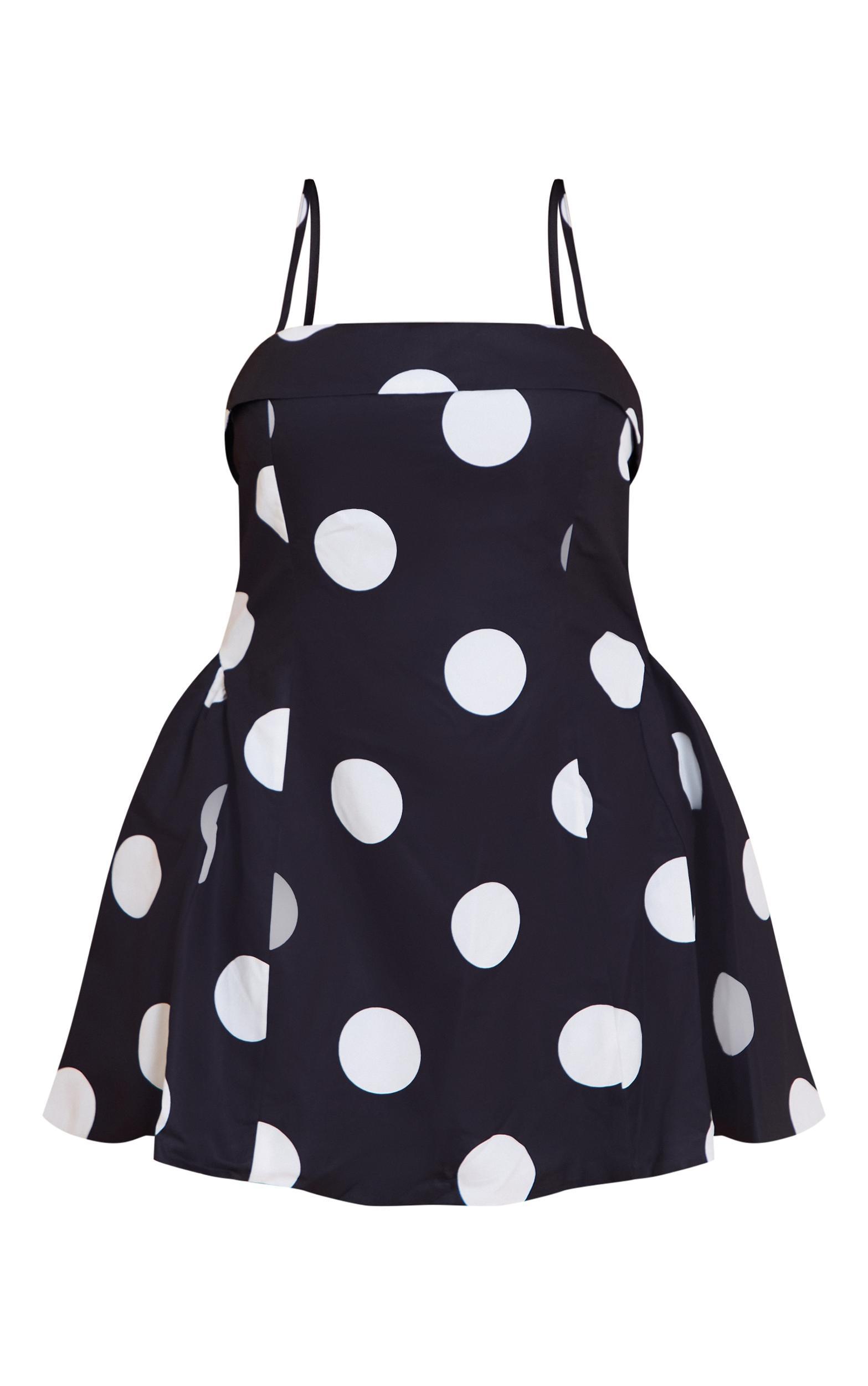 Plus Monochrome Polka Dot Strappy Structured Shift Dress Product Image