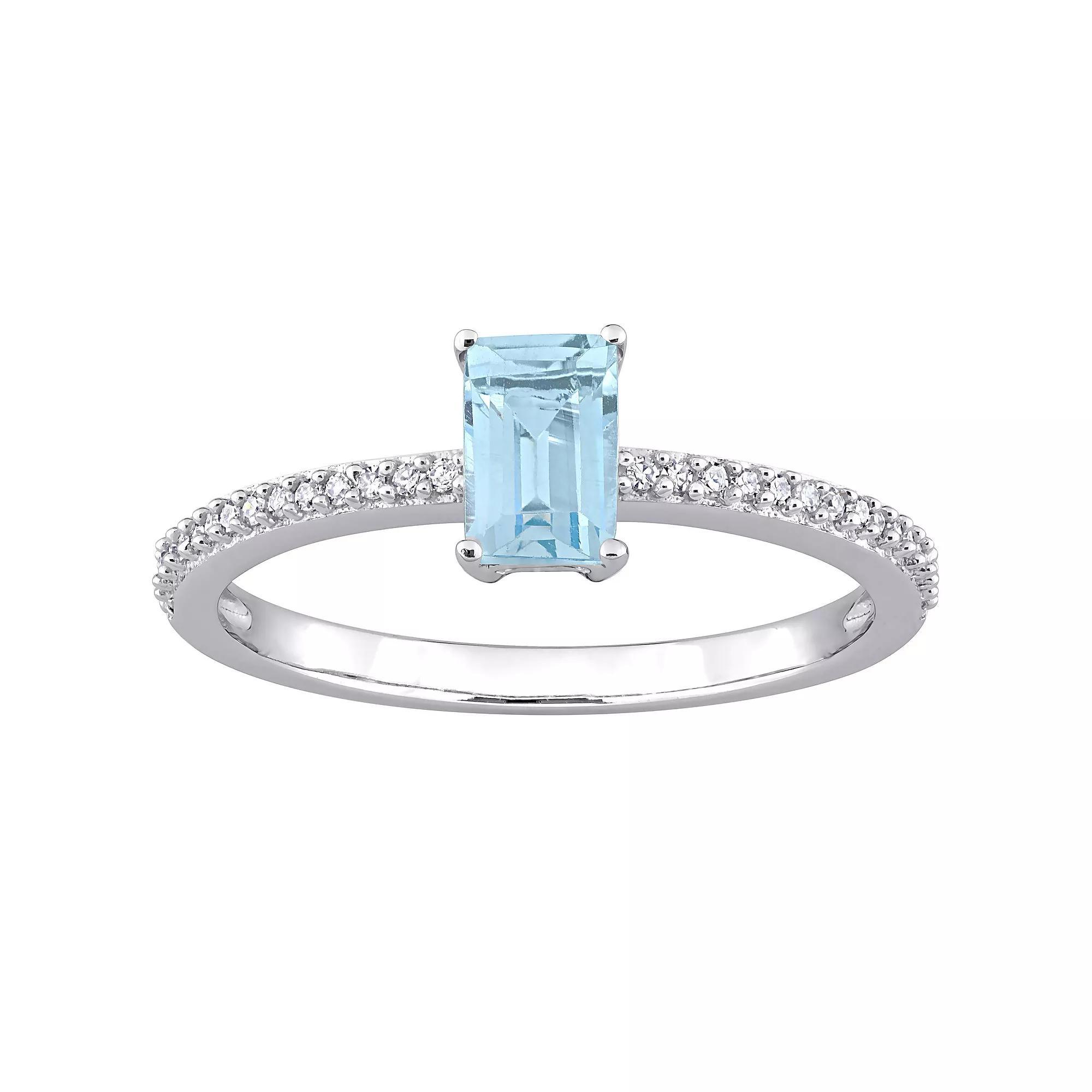 Stella Grace 10k White Gold Blue Topaz & Diamond Accent Promise Ring, Women's, Size: 8.50 Product Image