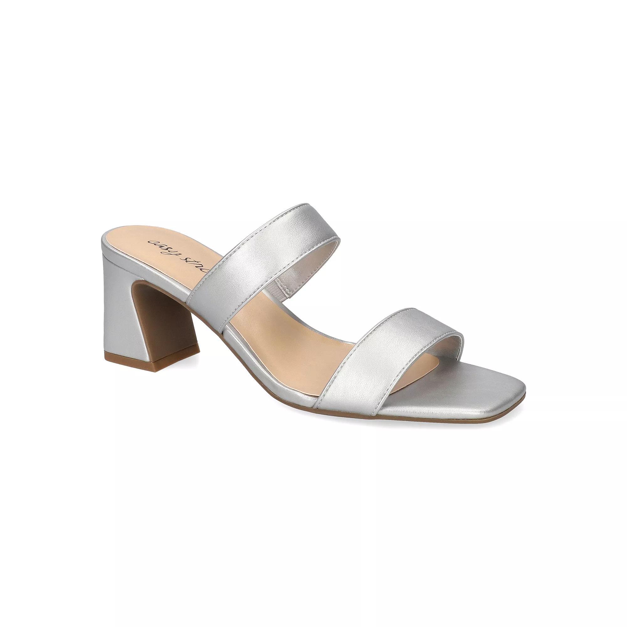 Easy Street Clovelle Women's Square Toe Block Heel Sandals, Size: 7, Silver Product Image