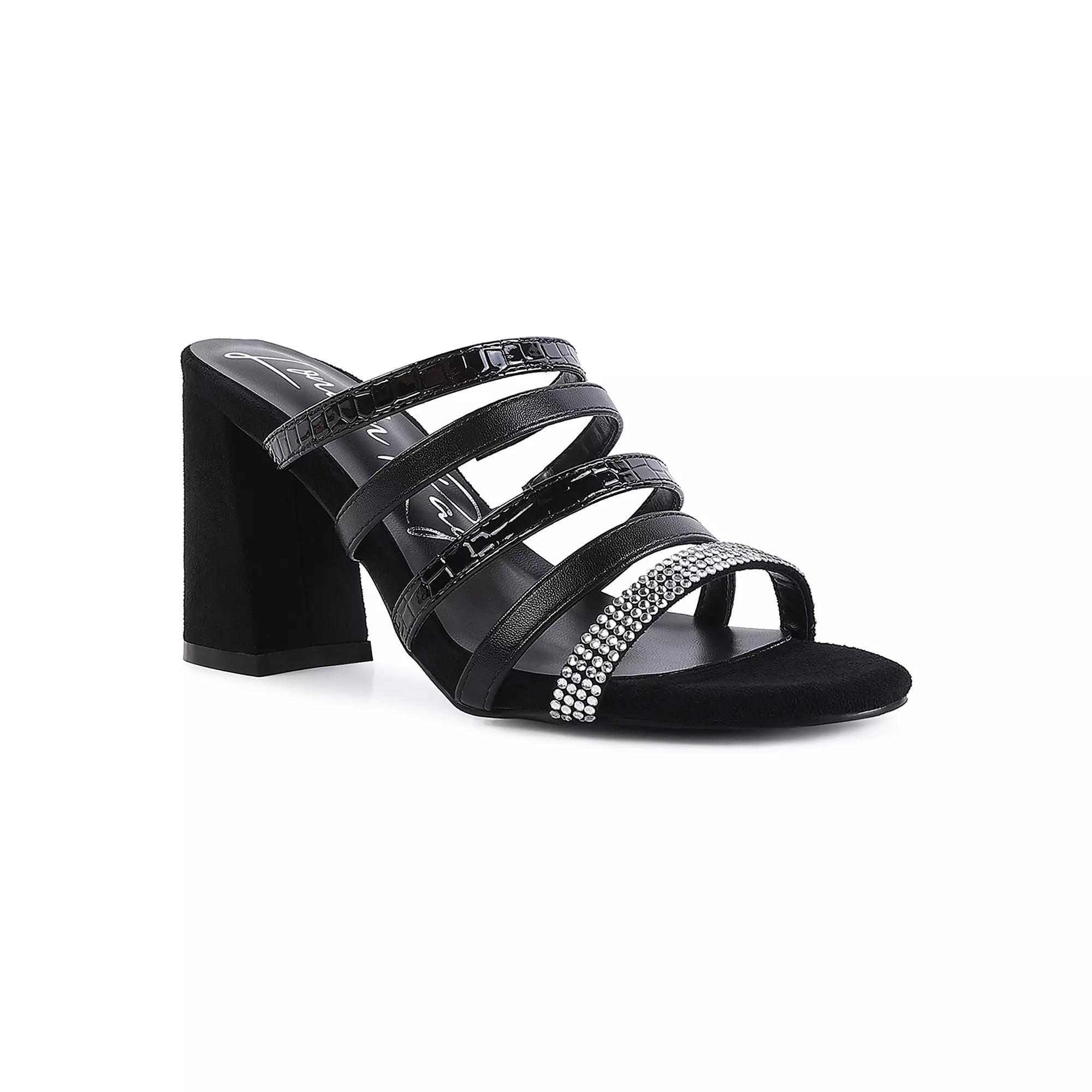 London Rag Peaches Women's Multi-Strap Block Heel Dress Sandals, Size: 8, Black Product Image