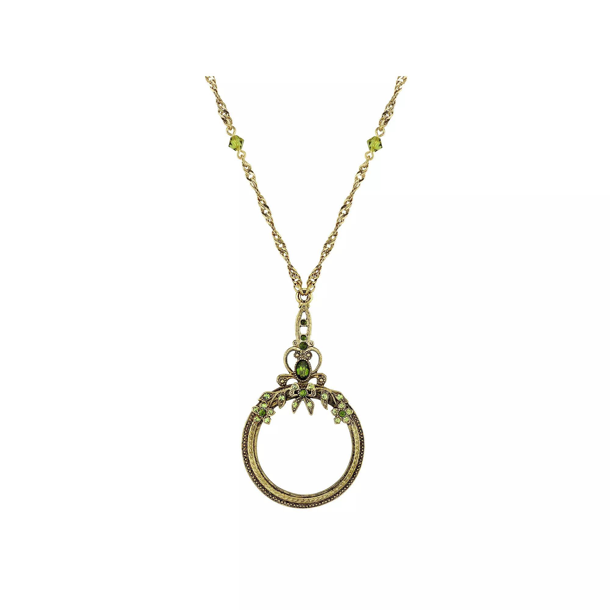 1928 Simulated Crystal & Bead Circle Pendant Necklace, Womens Green Product Image