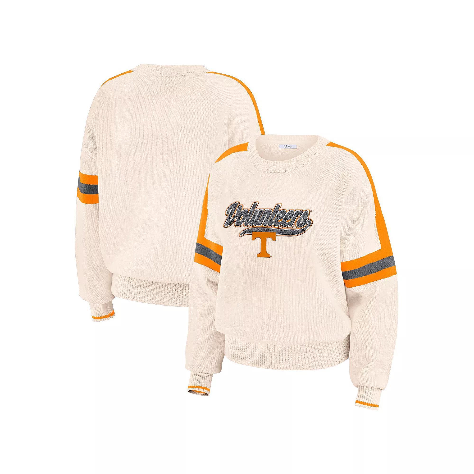 Women's WEAR by Erin Andrews  Cream Tennessee Volunteers Chenille Woven Patch Stripe Pullover Sweater, Size: XXL, Beige Product Image
