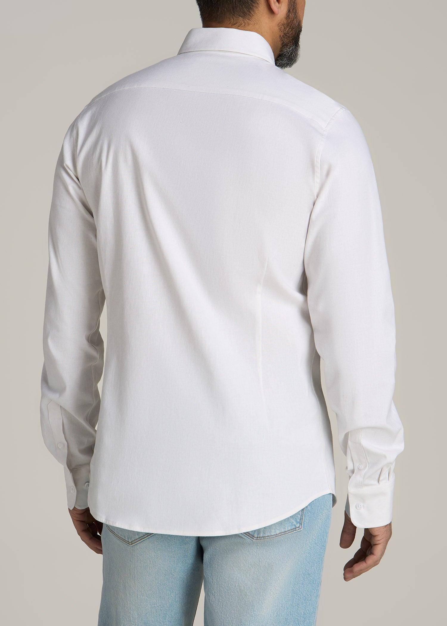 Stretch Linen Dress Shirt for Tall Men in White Product Image
