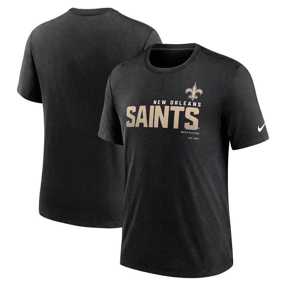 Men's Nike Heather Black New Orleans Saints Team Tri-Blend T-Shirt, Size: 2XL, Charco Product Image