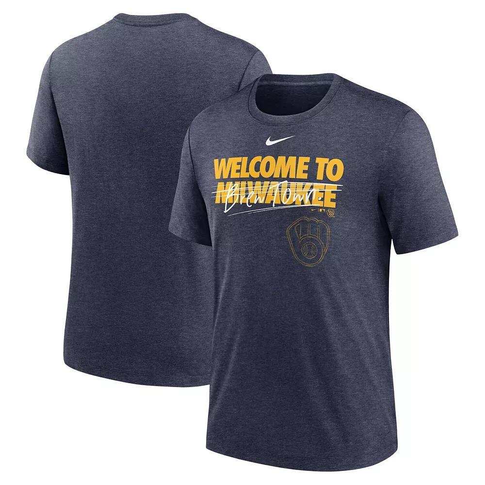 Men's Nike Heather Navy Milwaukee Brewers Home Spin Tri-Blend T-Shirt, Size: 2XL, Blue Product Image