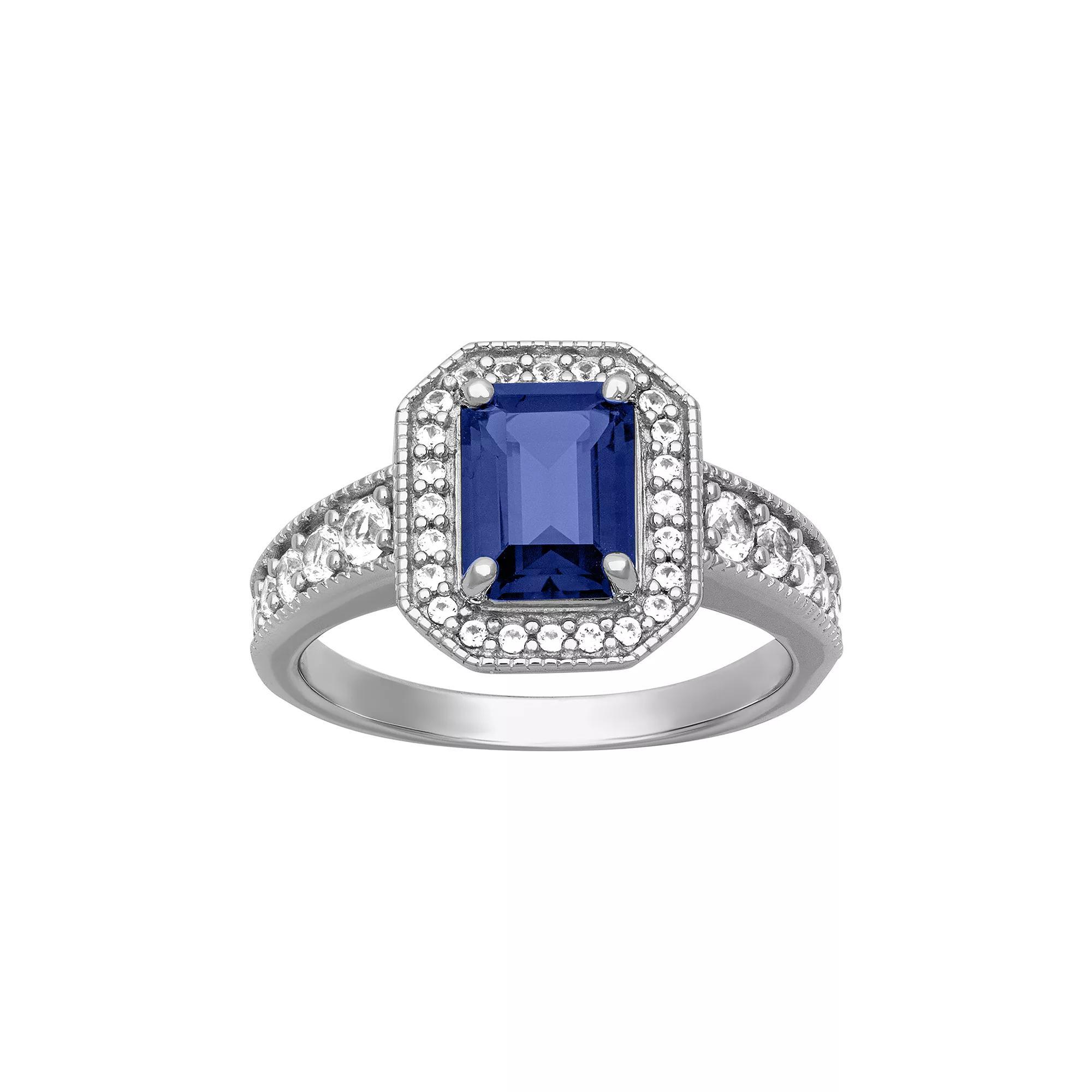 Love Always Sterling Silver 2 1/2 Carat T.W. Lab-Created Blue Sapphire & Lab-Created White Sapphire Engagement Ring, Women's, Size: 7 Product Image