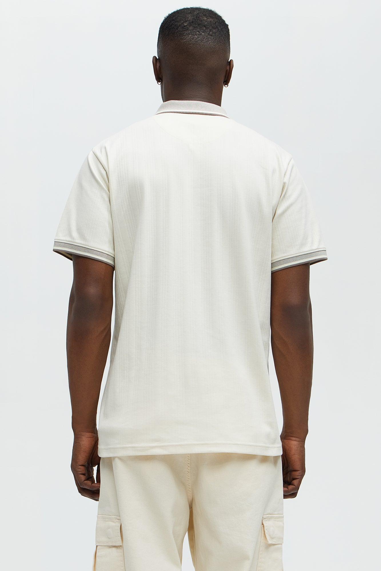 Two Tone Striped Zip Collar Polo - Cream Product Image