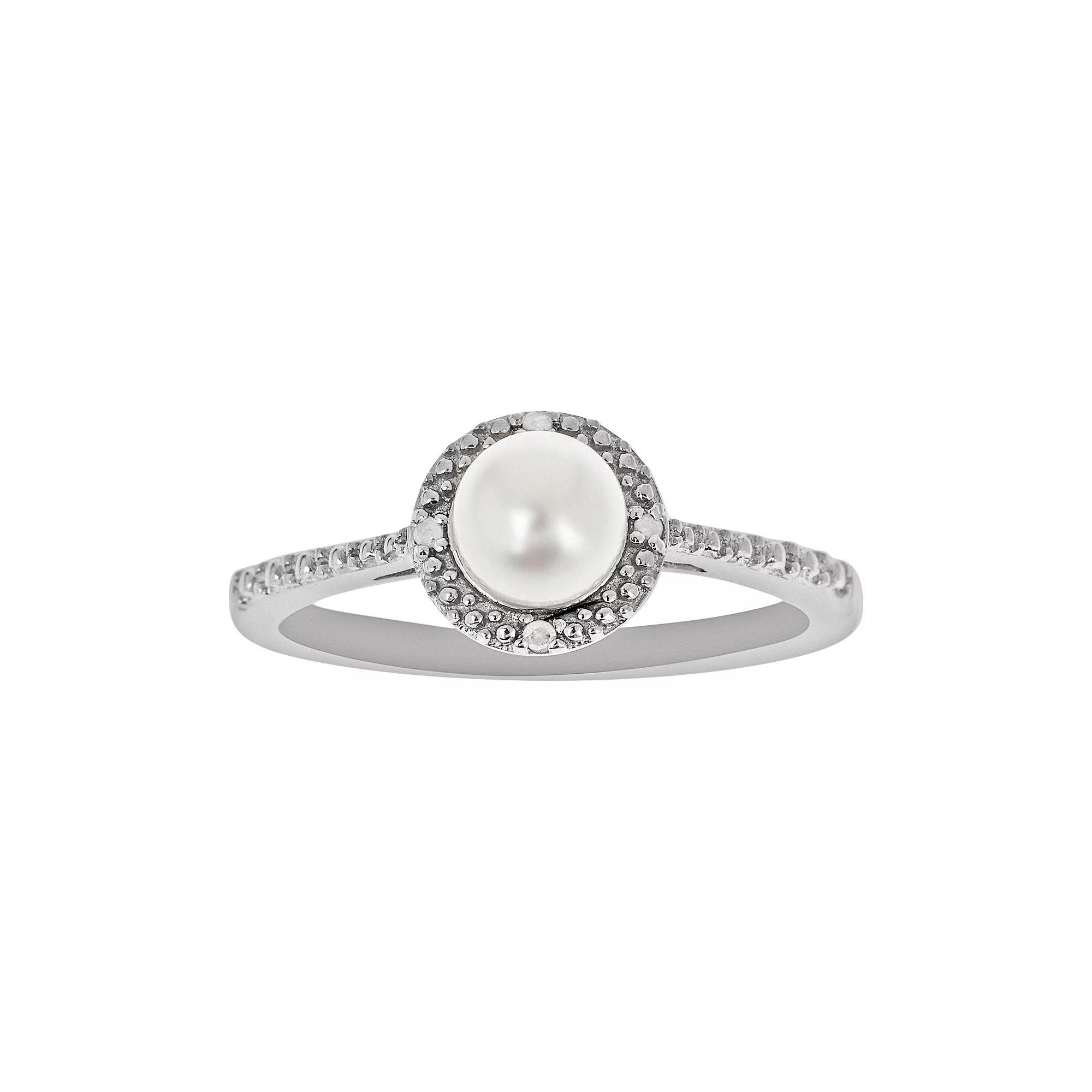 Celebration Gems Sterling Silver Freshwater Cultured Pearl and Diamond Accent Frame Ring, Women's, Size: 8 Product Image